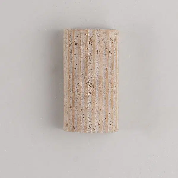 Traditional Japanese Striped Beige Travertine Semicircle LED Waterproof Wall Sconce Lamp For Living Room - Image 11
