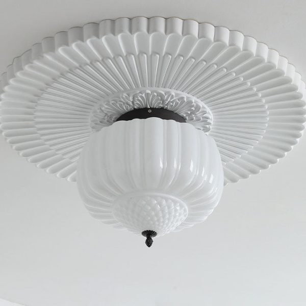 Modern Art Deco Iron Pumpkin Glass Shade 3-Light Flush Mount Ceiling Light For Living Room - Image 11