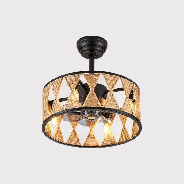 Industrial Creative Hemp Rope Cylinder 4-Light Downrods Ceiling Fan Light - Image 11