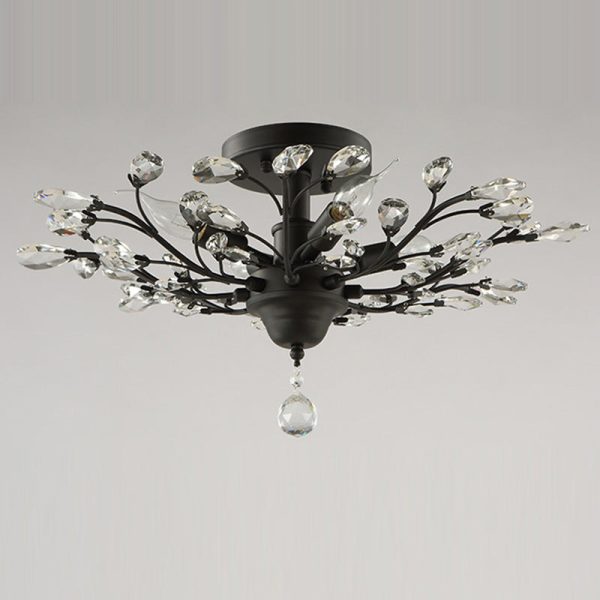 Traditional European Branch Iron Crystal 4/5/6 Light Semi-Flush Mount Ceiling Light For Living Room - Image 17