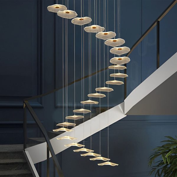 Small Acrylic Lotus Leaves LED Creative Modern Staircase Chandelier - Image 5