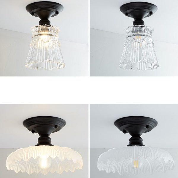 Nordic Vintage Glass Floral Round Geometry 1-Light Semi-Flush Mount Ceiling Light - Image 34