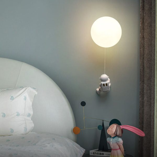 Contemporary Creative Orb Astronaut Iron Resin 1-Light Wall Sconce Lamp For Bedroom - Image 3