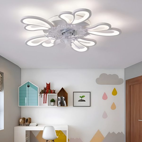 Creative Flower Shaped Three Step Dimming LED Nordic Ceiling Fan Lights - Image 6