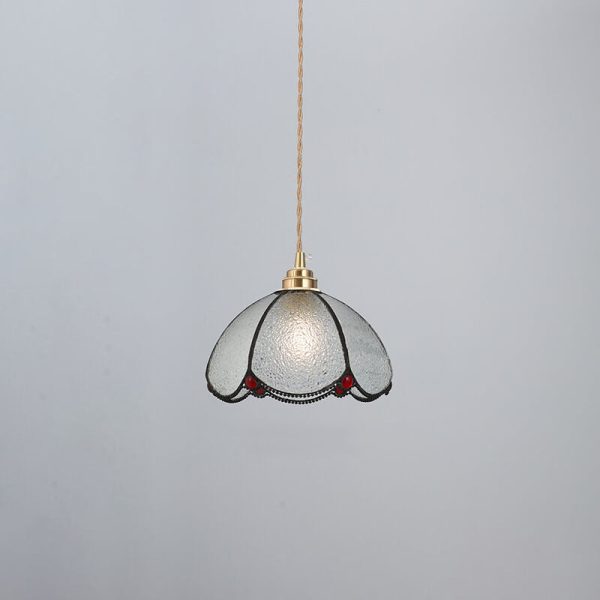 Japanese Vintage Brass Stained Glass Cone 1-Light Pendant Light - Image 5