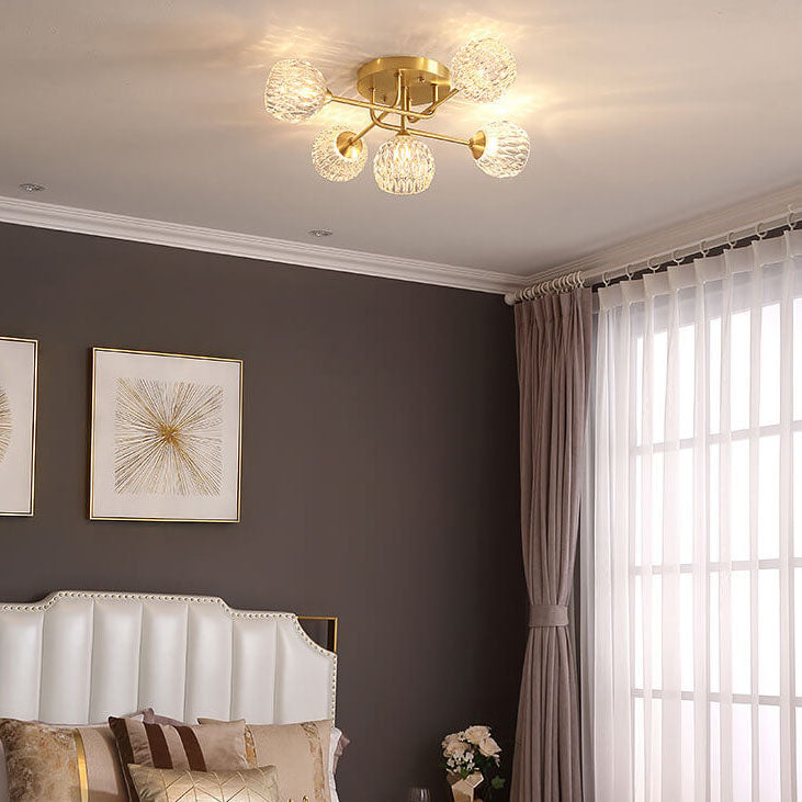 11-889ee461-eb35-4b72-bc48-ae1a4baa8f40.jpg Mid-Century Modern Round Copper Crystal Glass 5-Light Semi-Flush Mount Ceiling Light - Image 1