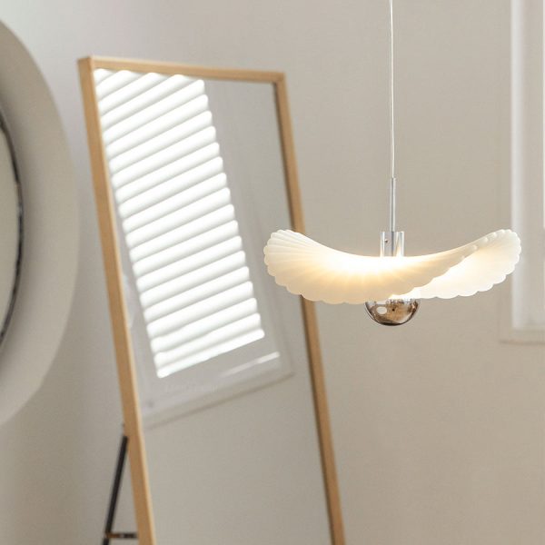 Modern Art Deco Cream Pleated Lotus Leaf Resin Shade LED Pendant Light For Living Room - Image 9