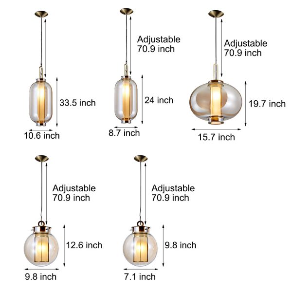 1-Light Amber Glass Shade Post-Modern Pendant Lights Hanging Lamp - Image 8