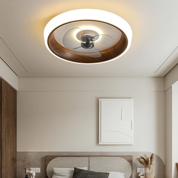 Nordic Minimalist Round  Acrylic Wood Grain LED Flush Mount Ceiling Fan Light - Image 17