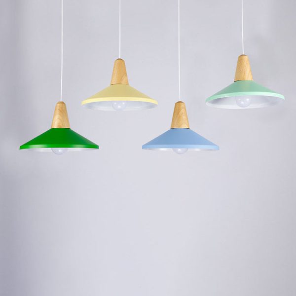 Modern Minimalist Round Cone Trapezoid Iron Wood 1-Light Pendant Light For Living Room - Image 10