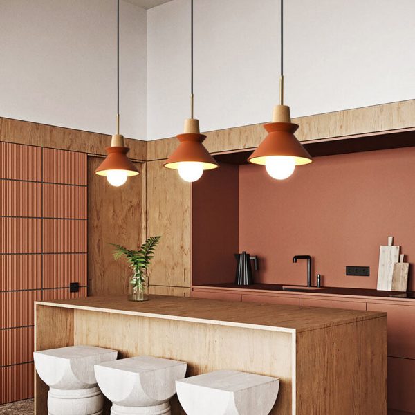 Nordic Minimalist Macaron Wood Cement  1-Light Pendant Light - Image 15