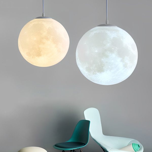Round Moon Lunar 3D Creativity White Pendant Lamp Hanging Ceiling Lamp - Image 11