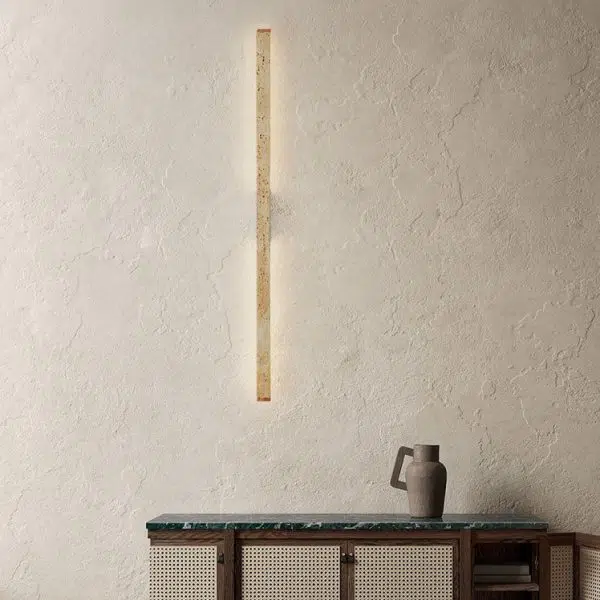 Japanese Wabi-Sabi Yellow Travertine Wood Long Strip LED Wall Sconce Lamp - Image 12