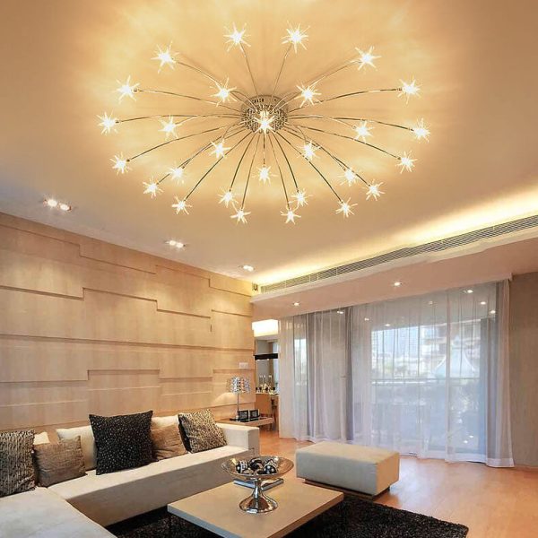 Contemporary Creative Full Of Star Iron 12/21/28 Light Flush Mount Ceiling Light For Living Room - Image 10