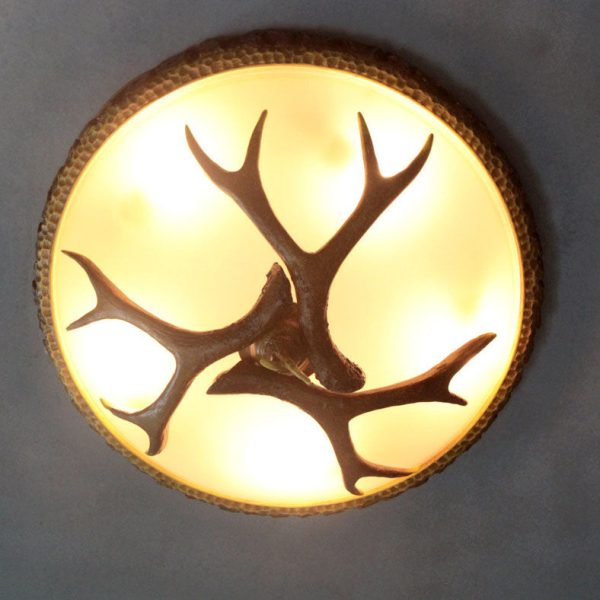 Vintage Industrial Antler Resin Glass Round  2/3/5 Light Flush Mount Ceiling Light - Image 5