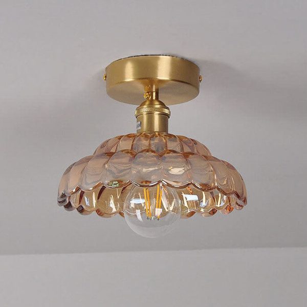 Vintage Brass Glass Dome 1-Light Semi-Flush Mount Ceiling Light - Image 13