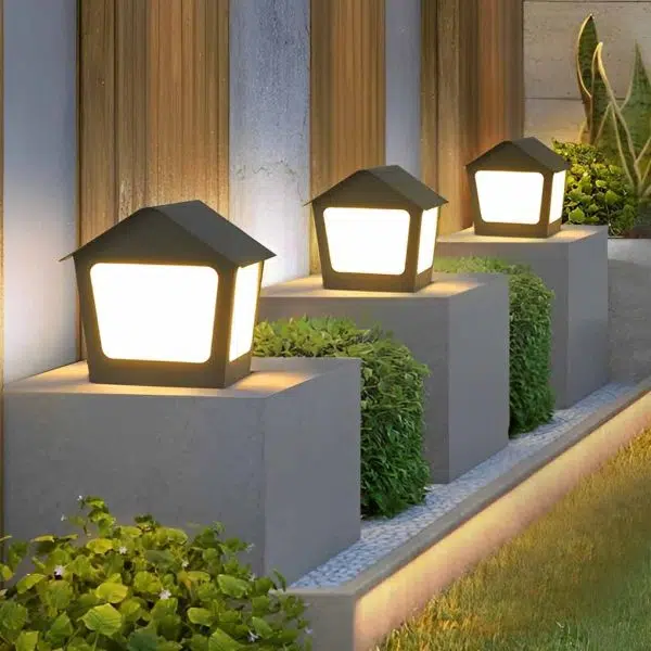 Cottage Shaped LED Waterproof Black Modern Solar Fence Post Lights Pillar Light - Image 9