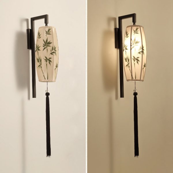Chinese Vintage Painted Fabric Lantern Tassel 1-Light Wall Sconce Lamp - Image 15