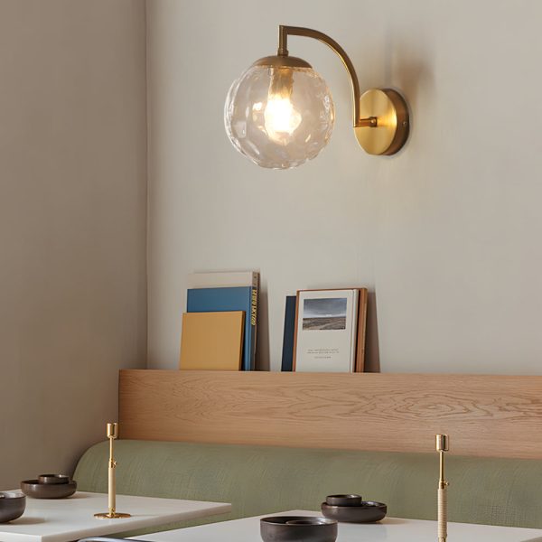 1-Light Curved Arm Wall Sconce with Ball Rib Glass Ball Shade - Image 6