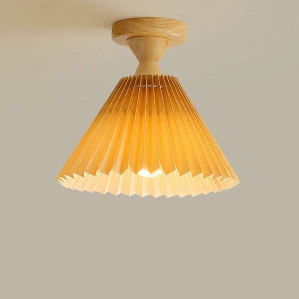 Japanese Simple Log Pleated Umbrella Cone 1-Light Semi-Flush Mount Ceiling Light - Image 13