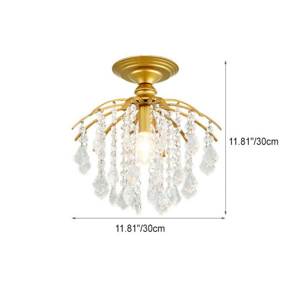 Scandinavian Modern Round Iron Crystal 1-Light Semi-Flush Mount Ceiling Light - Image 5