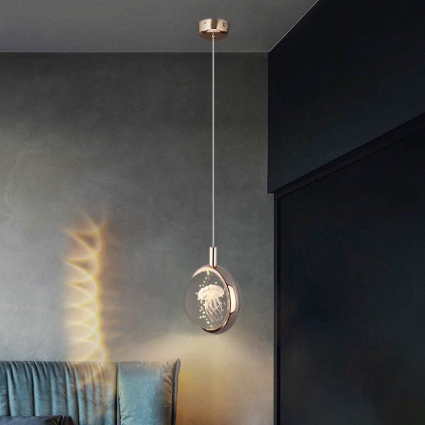 Modern Minimalist Round Ball Aluminum Crystal LED Pendant Light For Bedroom - Image 11
