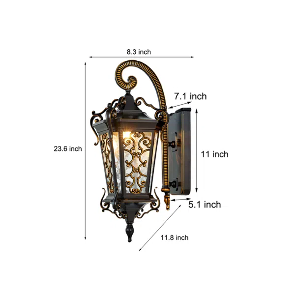 Retro Pattern Outdoor Waterproof European Style Wall Lamp Exterior Lights - Image 8