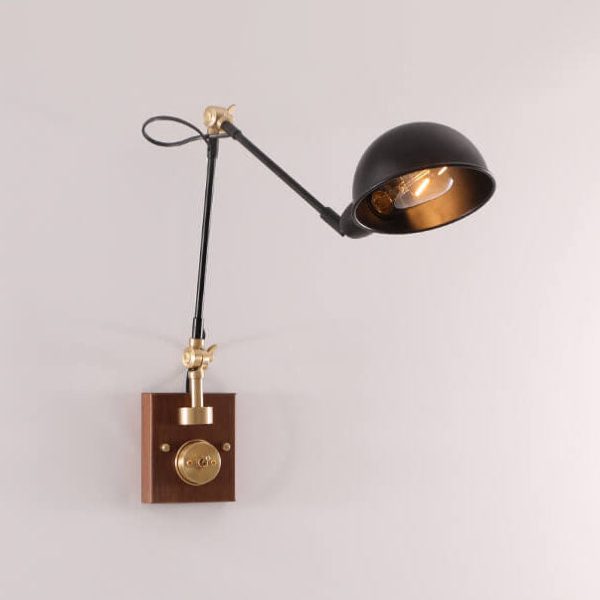 Japanese Vintage Walnut Iron Shade Rotating 1-Light Wall Sconce Lamp - Image 3