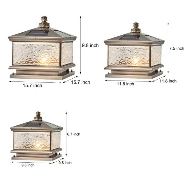 Retro Square Antique Brass Pier Mount Post Light - Image 9