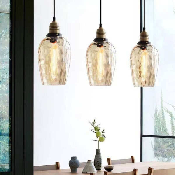 Nordic Vintage Amber Water Pattern Glass Dome 1-Light Pendant Light - Image 21