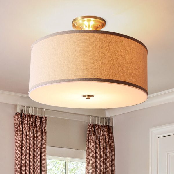 Fabric 1-Light Drum Semi-Flush Mount Lighting - Image 9