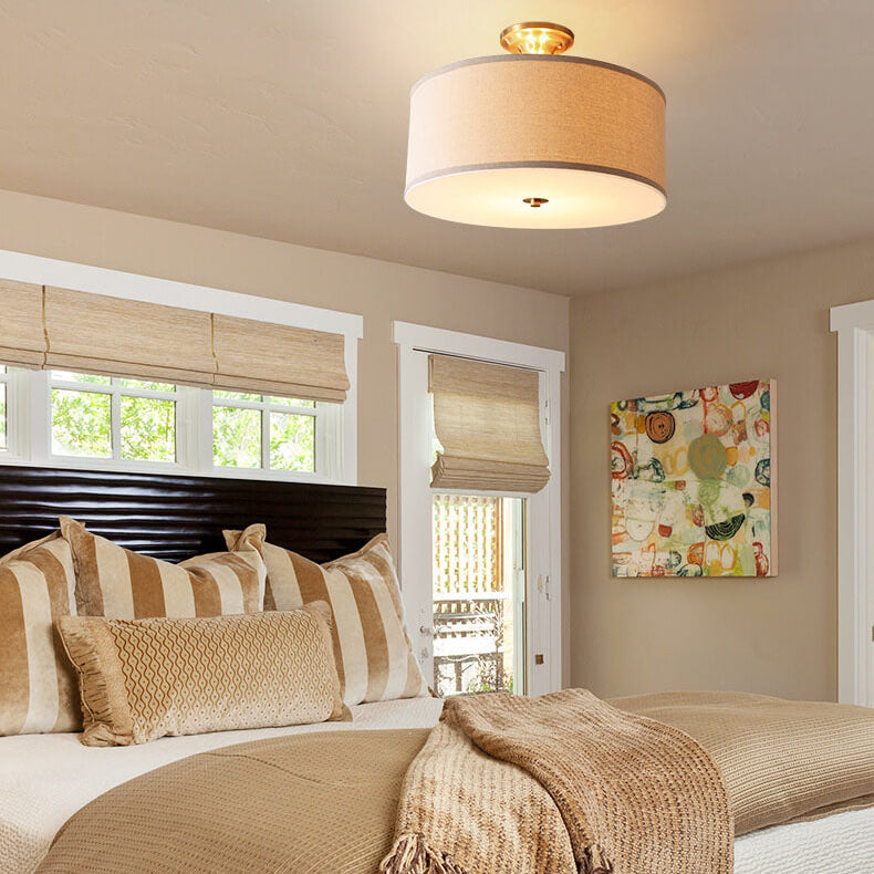 11109491437-1910501141.jpg Fabric 1-Light Drum Semi-Flush Mount Lighting - Image 1