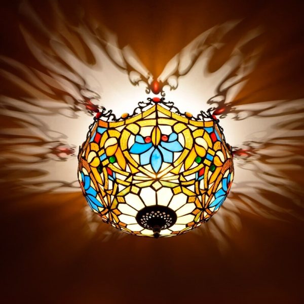 Vintage Tiffany Stained Glass Bowl Shape 2-Light Flush Mount Ceiling Light - Image 9