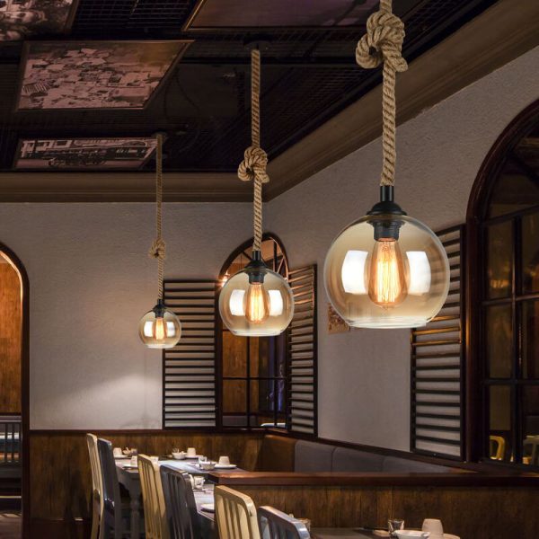 Retro Rope Hanging 1-Light Glass Globe Pendant Light - Image 2