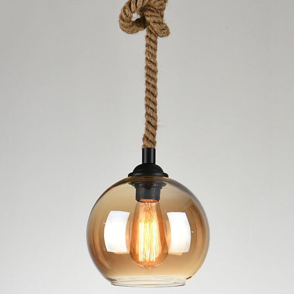 Retro Rope Hanging 1-Light Glass Globe Pendant Light - Image 7