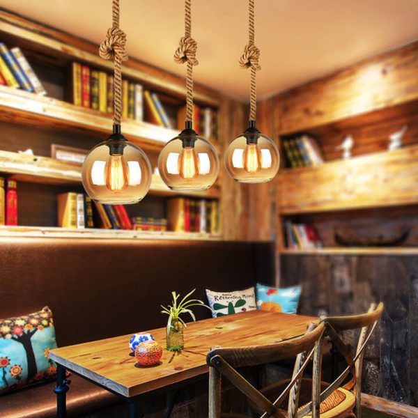 Retro Rope Hanging 1-Light Glass Globe Pendant Light - Image 16