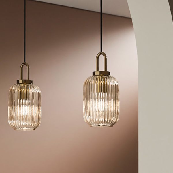 Contemporary Nordic Round Oval Pumpkin Stainless Steel Striped Glass 1-Light Pendant Light For Living Room - Image 2