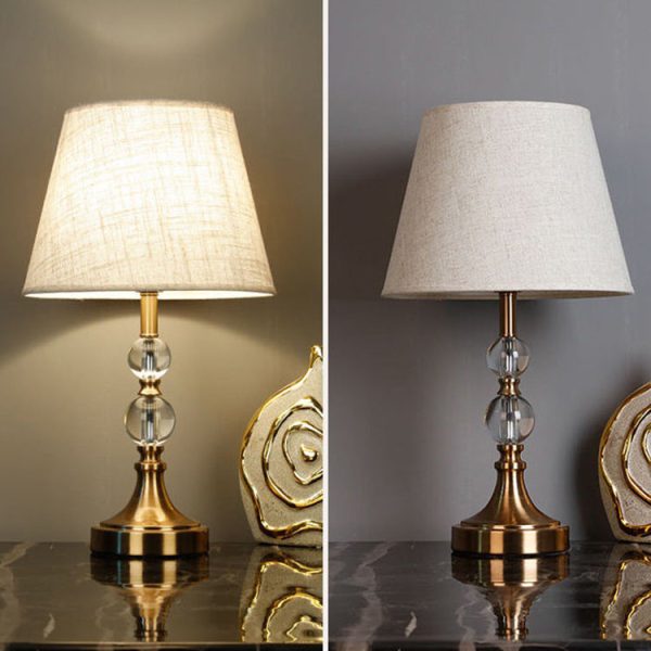 Modern Minimalist Column Crystal Iron Fabric 1-Light Table Lamp For Living Room - Image 2