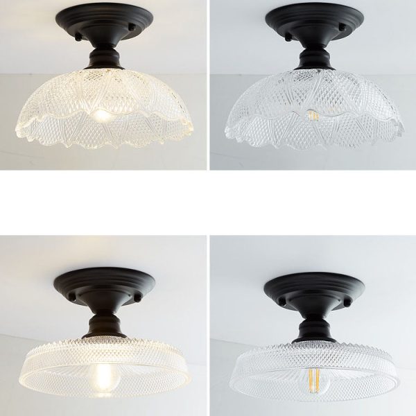 Nordic Vintage Glass Floral Round Geometry 1-Light Semi-Flush Mount Ceiling Light - Image 35