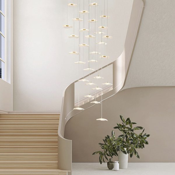 Small Acrylic Lotus Leaves LED Creative Modern Staircase Chandelier - Image 6