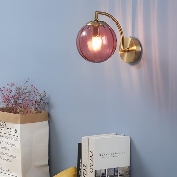 1-Light Curved Arm Wall Sconce with Ball Rib Glass Ball Shade - Image 5