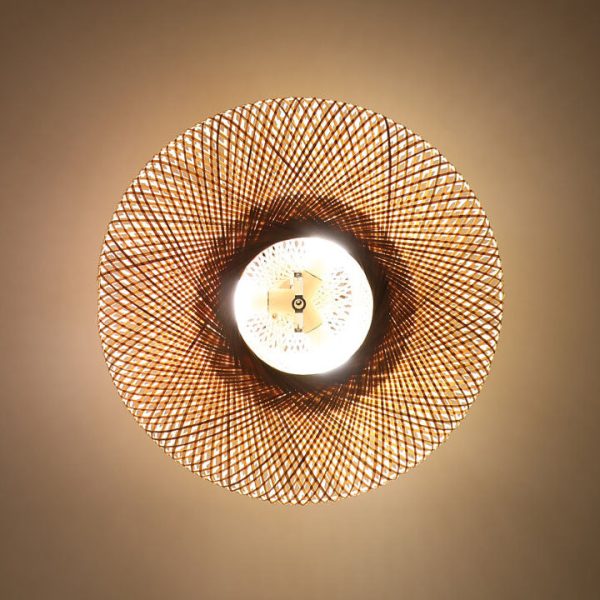 Japanese Bamboo Weaving Round Flying Saucer 3-Light Semi-Flush Mount Light - Image 5