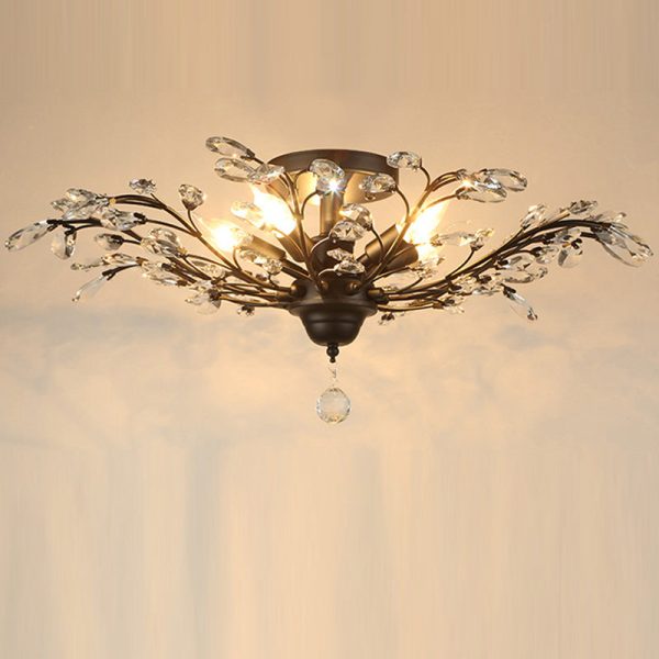 Traditional European Branch Iron Crystal 4/5/6 Light Semi-Flush Mount Ceiling Light For Living Room - Image 16