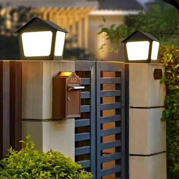 Cottage Shaped LED Waterproof Black Modern Solar Fence Post Lights Pillar Light - Image 10