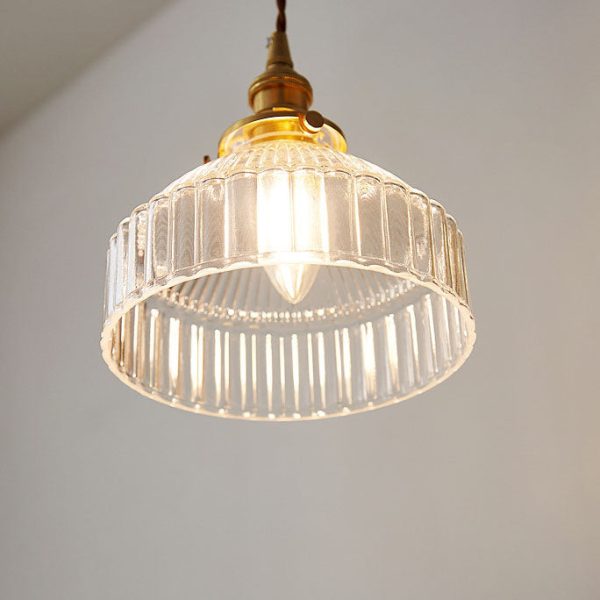 Contemporary Scandinavian Round Striped Glass Brass 1-Light Pendant Light For Living Room - Image 4