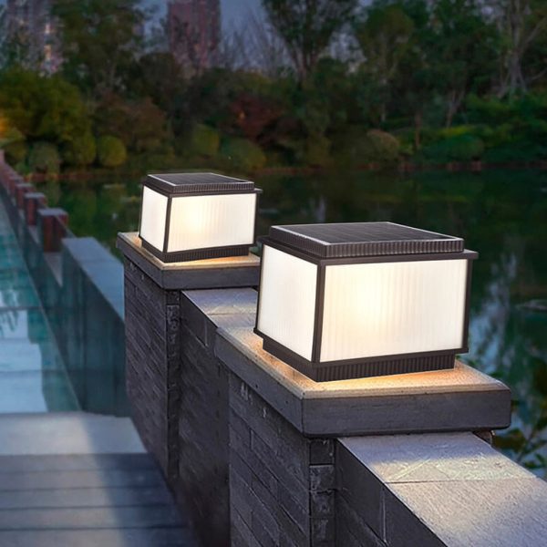 Modern Minimalist Solar Rectangle Aluminum Glass 1-Light Post Head Light  For Outdoor Patio - Image 3