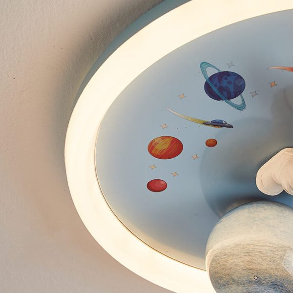 Childlike Cartoon Resin Astronaut Round Acrylic LED Flush Mount Ceiling Light - Image 9