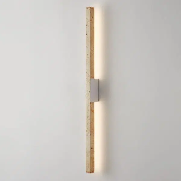 Japanese Wabi-Sabi Yellow Travertine Wood Long Strip LED Wall Sconce Lamp - Image 3