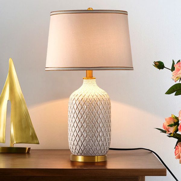 European Vintage Striped Ceramic Base Fabric 1-Light Table Lamp - Image 2