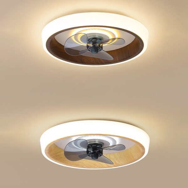 Modern Minimalist Round Wood Grain Aluminum Acrylic LED Flush Mount Ceiling Fan Light For Bedroom - Image 12